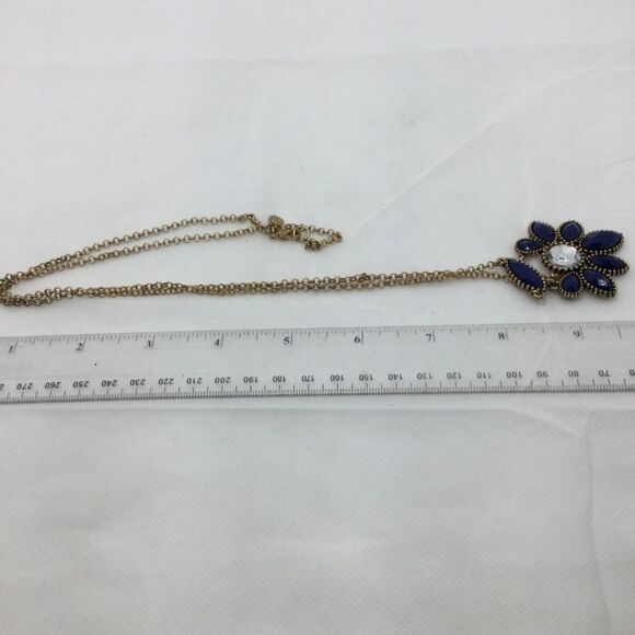 J. Crew Women Golden Link Chain Necklace W/Blue Crystal Pendant Lobster Closure - Picture 5 of 5